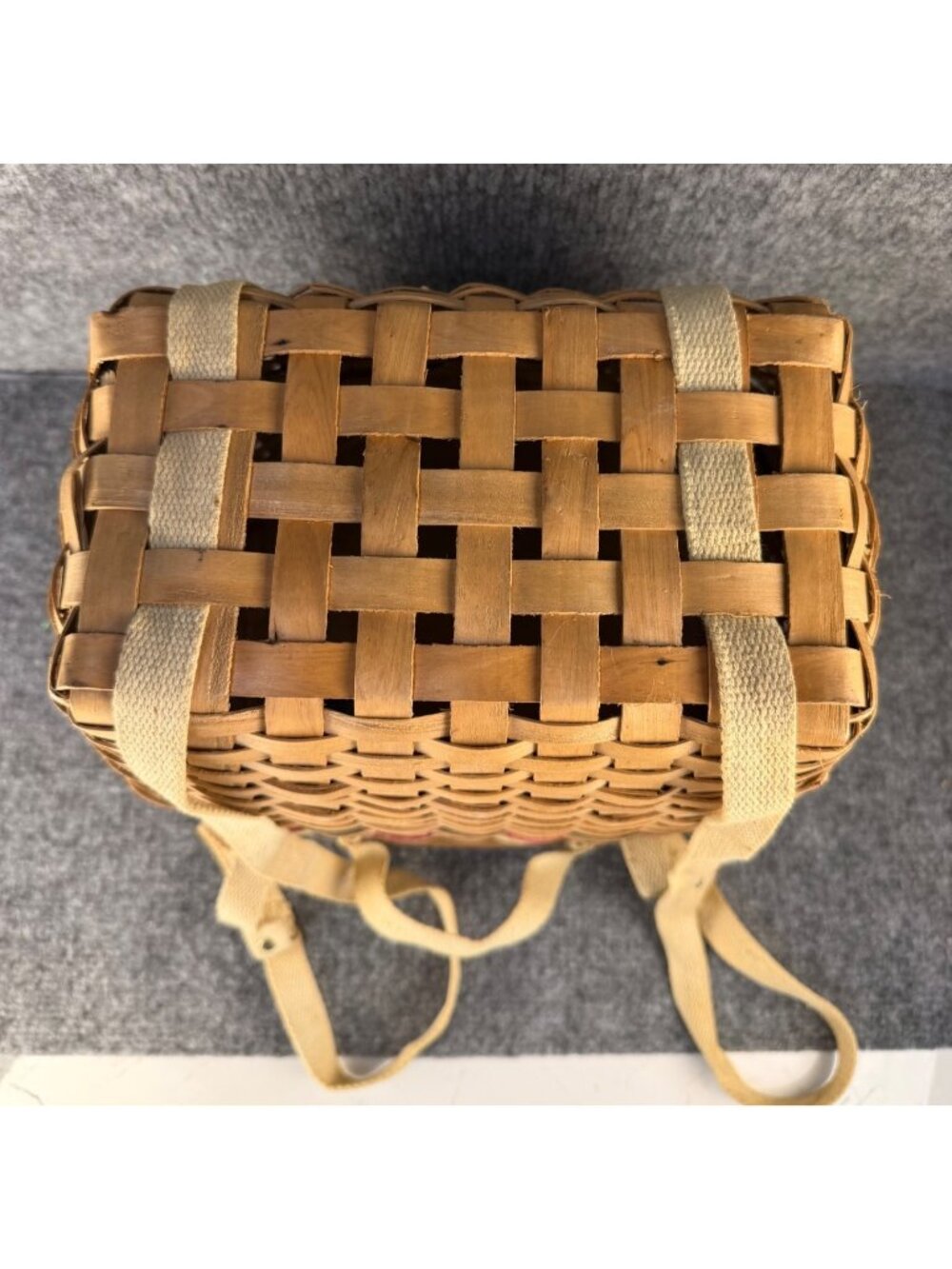 Vintage Woven Fishing Creel Basket Backpack Rustic Cabin Decor Cottagecore - Picture 5 of 16